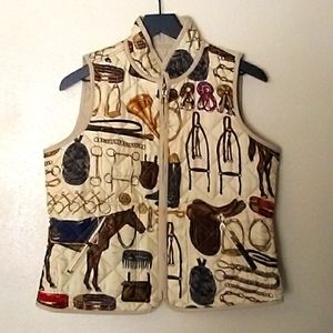 NWOT  Ralph Lauren LRL Quilted Reversible Equestrian Horse Print Vest Petite L